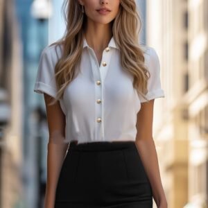 Elegant Blouse With Short Sleeves Top And Skirt Set