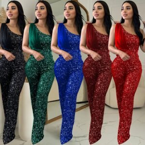 Women's Sleeveless One-shoulder Jumpsuit