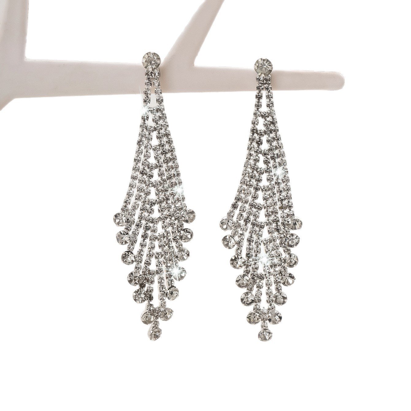 Exaggerated And Dazzling Geometric Rhombus Earrings With Full Rhinestones For Women, Fashionable And High-End Rhinestone Tassel Earrings - Image 5