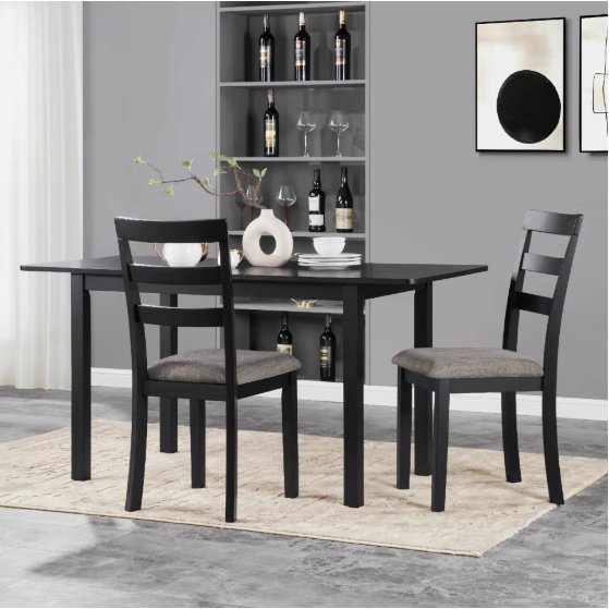 59 Extendable Dining Table, Modern House Dining Room Table For 4-8, Wooden Kitchen Table , Dining Room, Working Office, Home Living Room Furniture For Small Space, Black