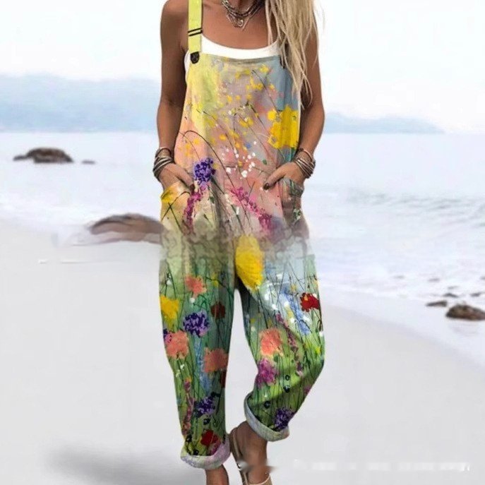 Printed Button Suspender Jumpsuit - Image 3