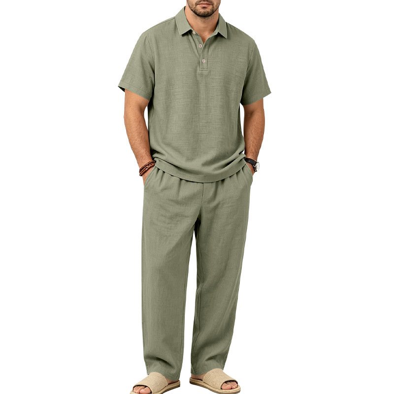 Men's Linen Short-sleeve Top And Trousers Set - Image 3