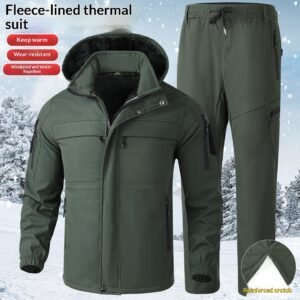 Mens Fleece-Lined Windbreaker Jacket And Pants Set