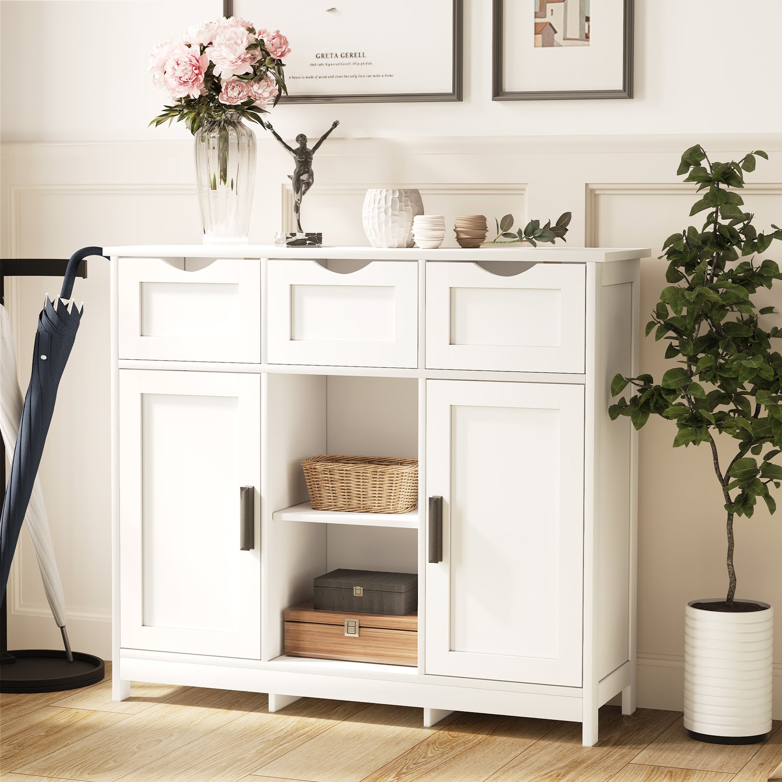 Cabinets With Drawers And Shelves, Living Room, Bedroom, Bathroom Decor Cabinets Furniture Home Decor - White - Image 3