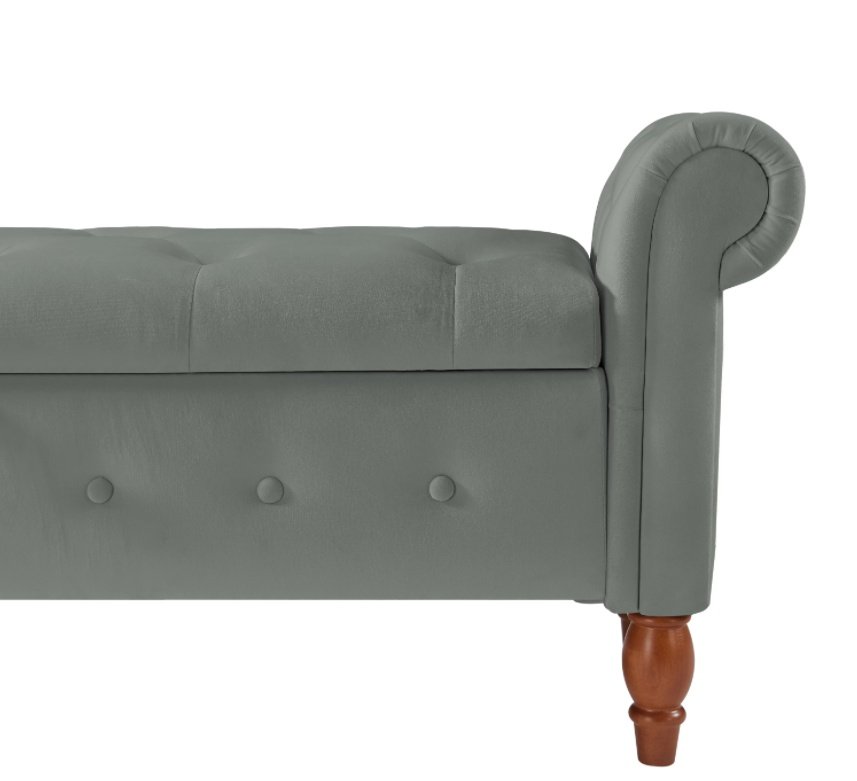 Velvet Multifunctional Storage Rectangular Sofa Stool - Grey - Image 4