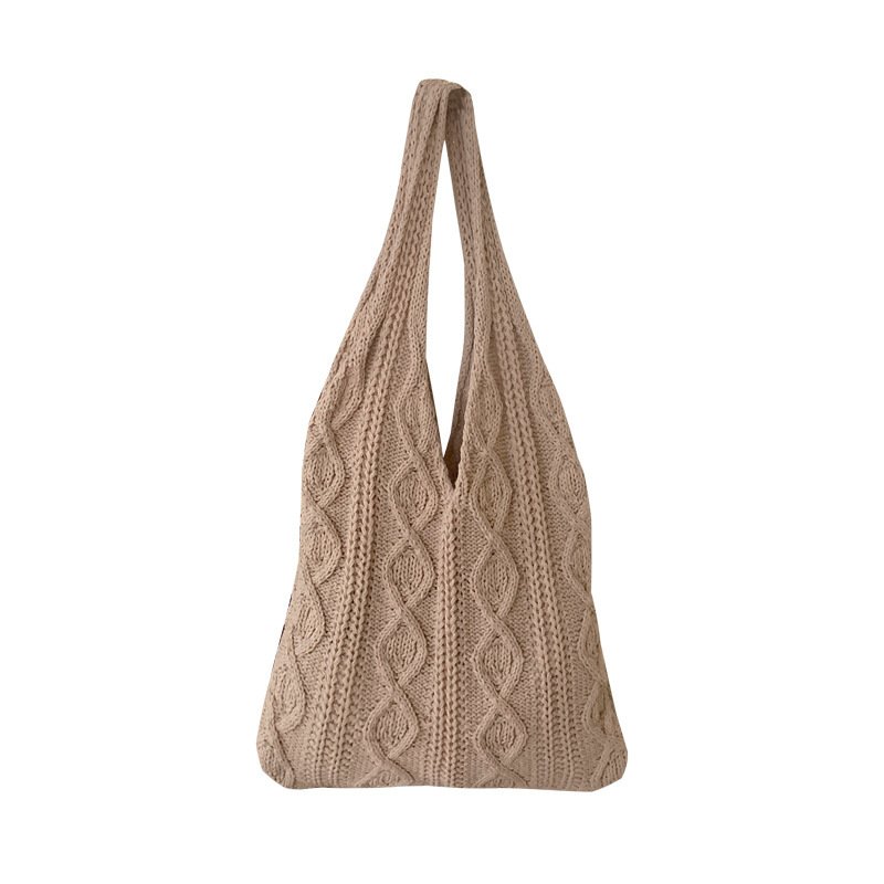 GWomen Shoulder Bags Portable Retro Hollow Knitted Woolen Yarn Bag Shoulder Tote Bag Solid Color Crochet Bag Large Capacity Shopping Tote Bags - Image 8