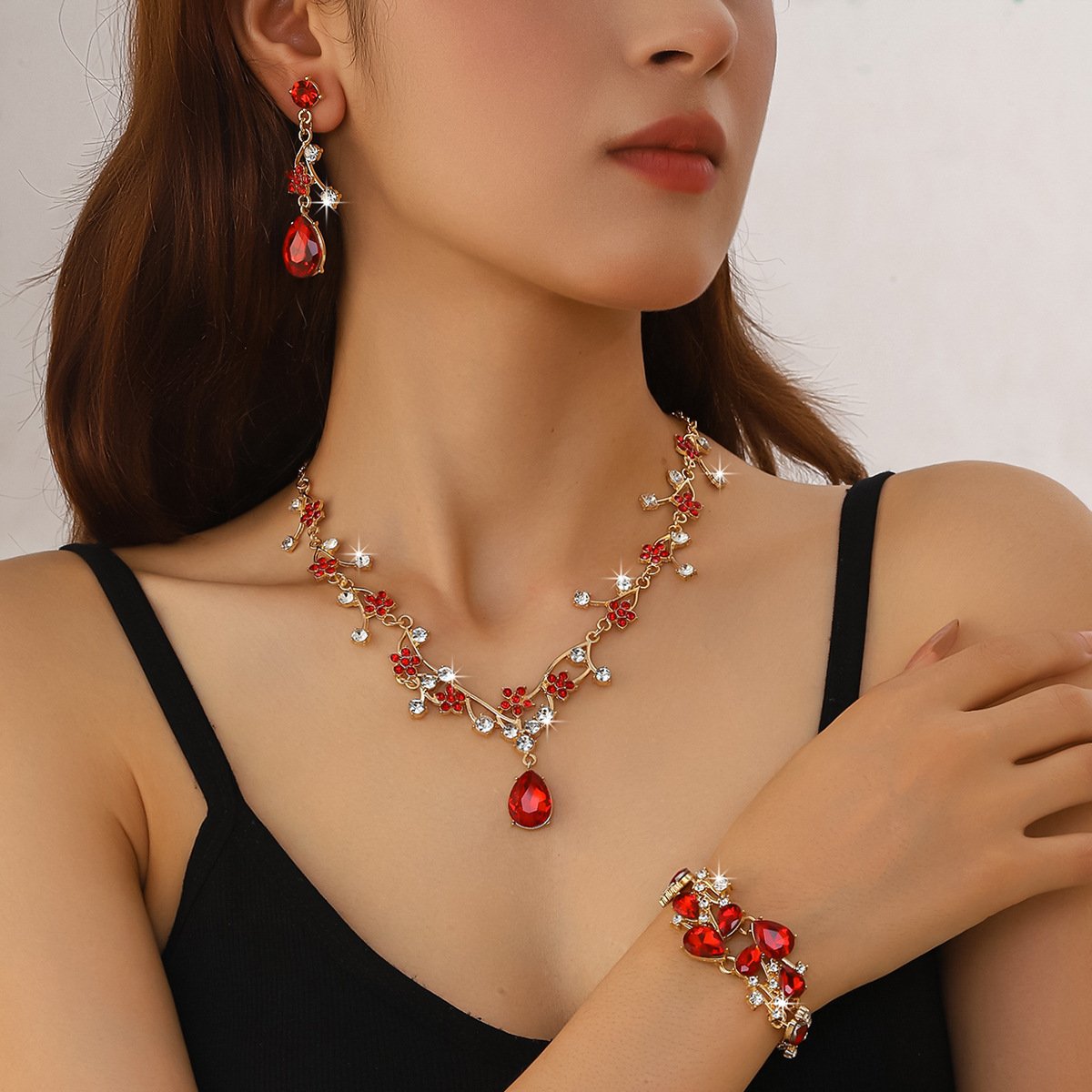 Vintage Leaf Floral Paved Cubic Zirconia Jewelry Set, Elegant Unique Premium Accessories For Evening Party Formal Gowns Women - Image 4