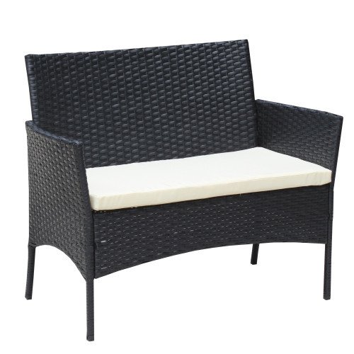 4 PC Rattan Patio Furniture Set Outdoor Patio Cushioned Seat Wicker Sofa Beige Cushion - Image 4