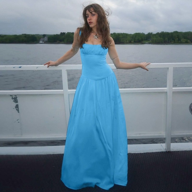Off-neck Pleated Dress - Image 6