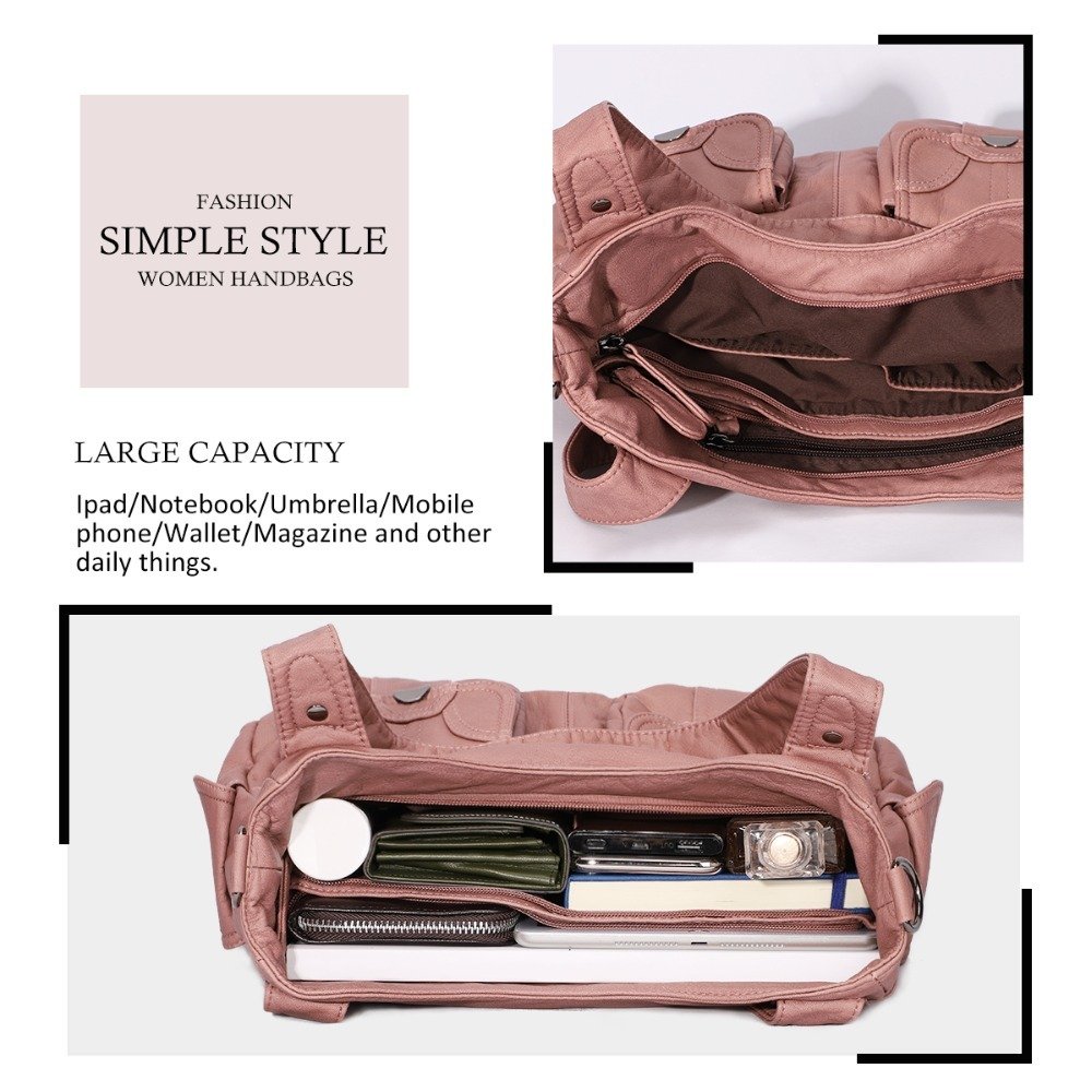 Fashion Ladies Soft Leather Portable Messenger Bag Crossbody Bags For Women Zipper Pocket Soft Casual Tote - Image 2