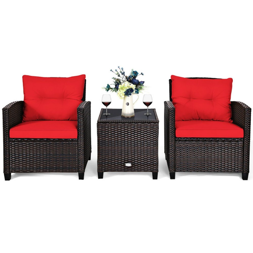 3 Pieces Rattan Patio Furniture Set With Washable Cushion - Image 2