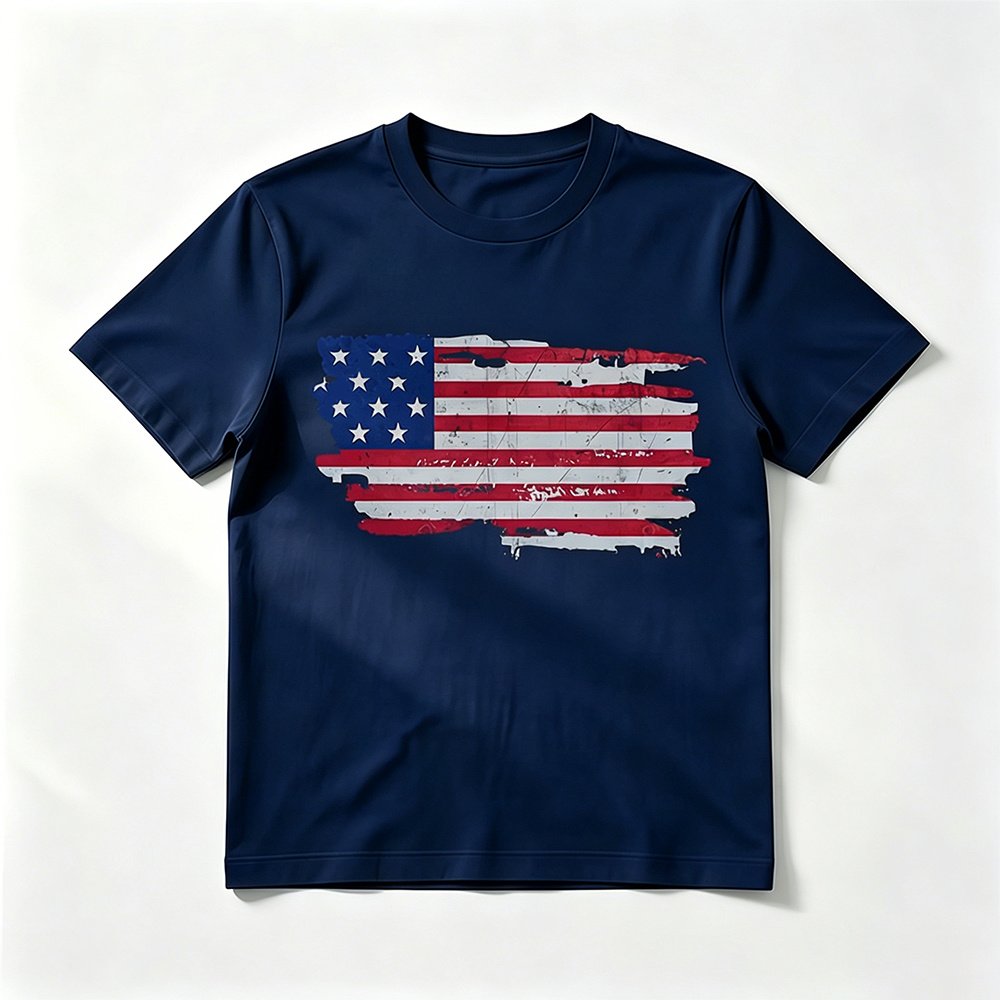 Flag-print Crew-neck Short-sleeve T-shirt - Image 4