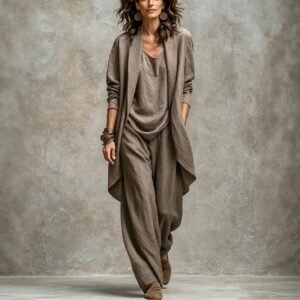 Loose-fitting Three-piece Set Cardigan Jacket And Wide-leg Pants