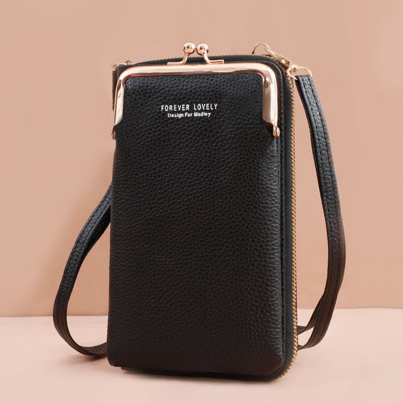 Mobile Phone Bag With Lock Design Korean Style Fashion Lychee Pattern Crossbody Bags For Women - Image 2
