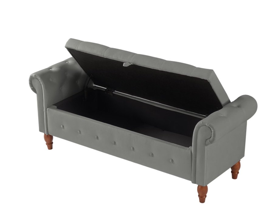 Velvet Multifunctional Storage Rectangular Sofa Stool - Grey - Image 3