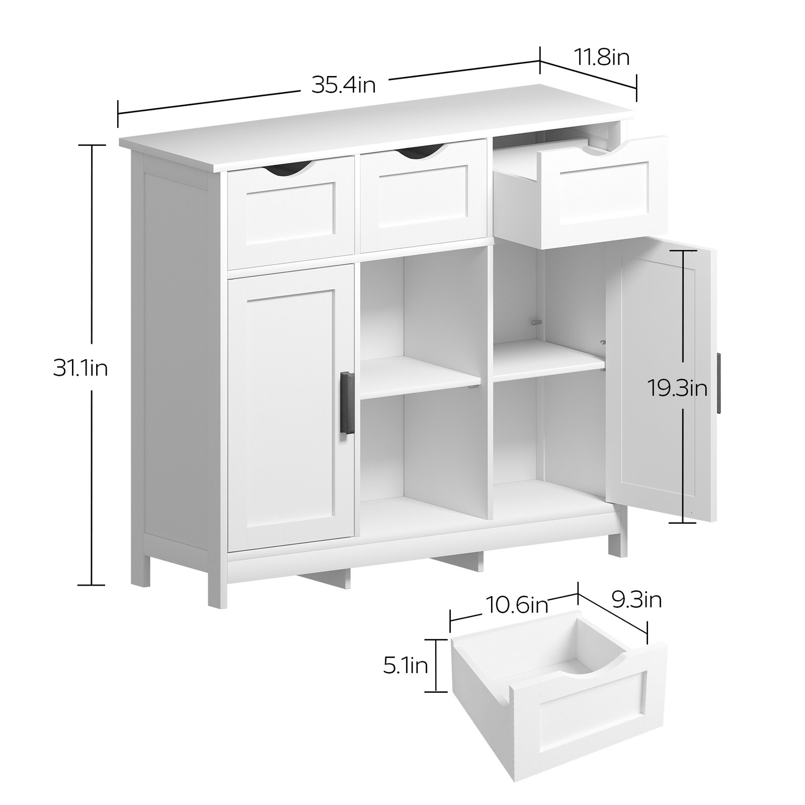 Cabinets With Drawers And Shelves, Living Room, Bedroom, Bathroom Decor Cabinets Furniture Home Decor - White - Image 7