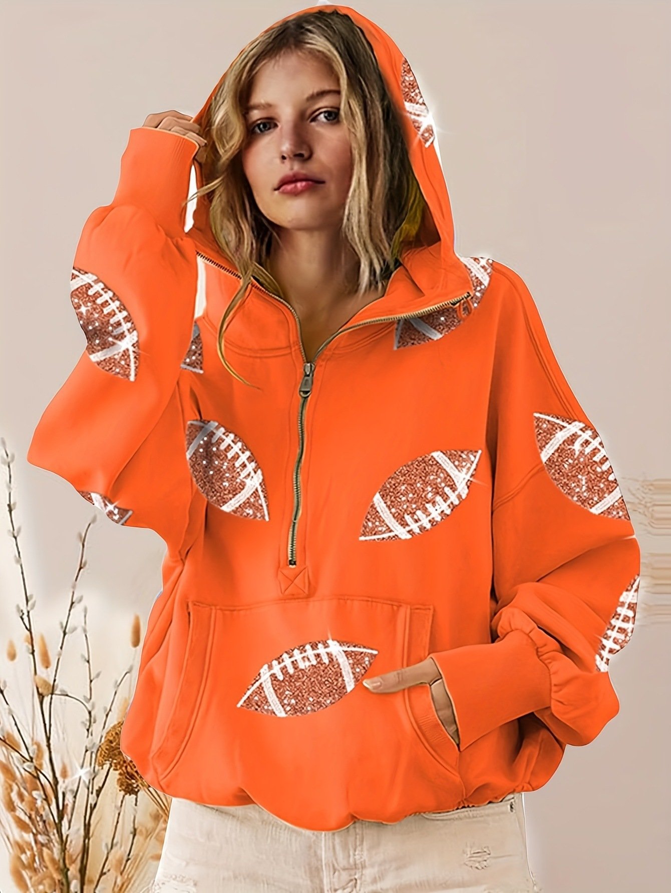 Cross-border European Style Women's Soccer Digital Printed Hooded Sweatshirt With Long Sleeves And Zipper Collar, Pullover For Women - Image 6