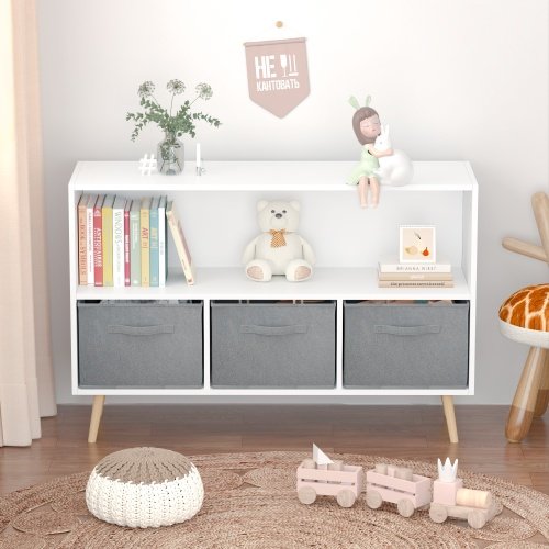 Fiberboard Children's Bookshelf With Foldable Fabric Drawers - Image 7