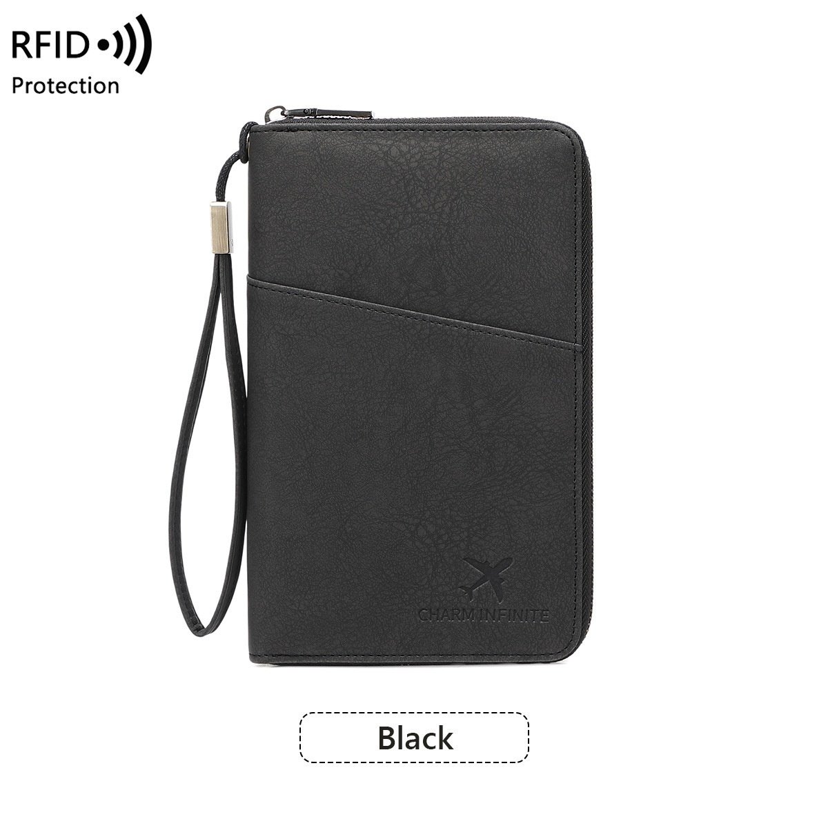 Cross-border RFID-blocking Passport Holder Long-style Zippered Passport Case Multi-functional Travel Document And Ticket Organizer - Image 3