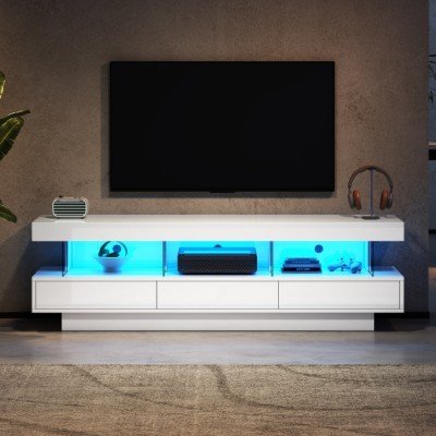 TV Stand Cabinet High Gloss TV Stand Unit With LED Lights 160CM, 3 Drawers, 3 Open Storage Space, For Bedroom Living Room Home Furniture - Image 3