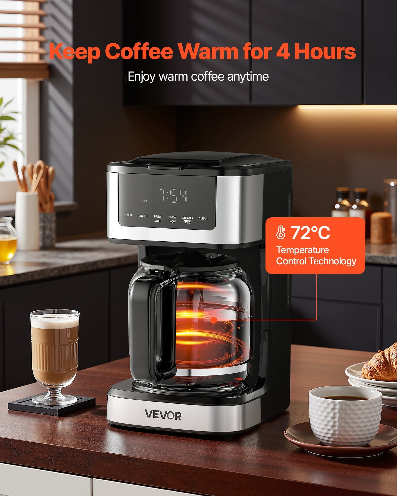 Programmable Coffee Maker, 12 Cup Programmable Drip Coffee Makers With Touch Screen, 4-Hour Keep Warm Coffee Makers Drips, 2 Brew Strengths Drip Coffee Machine For Home, 24-Hour Programmable - Image 5