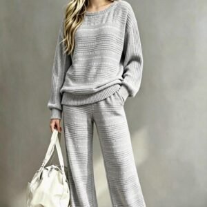 Long-sleeve Top And Wide-leg Pants Two-piece Set