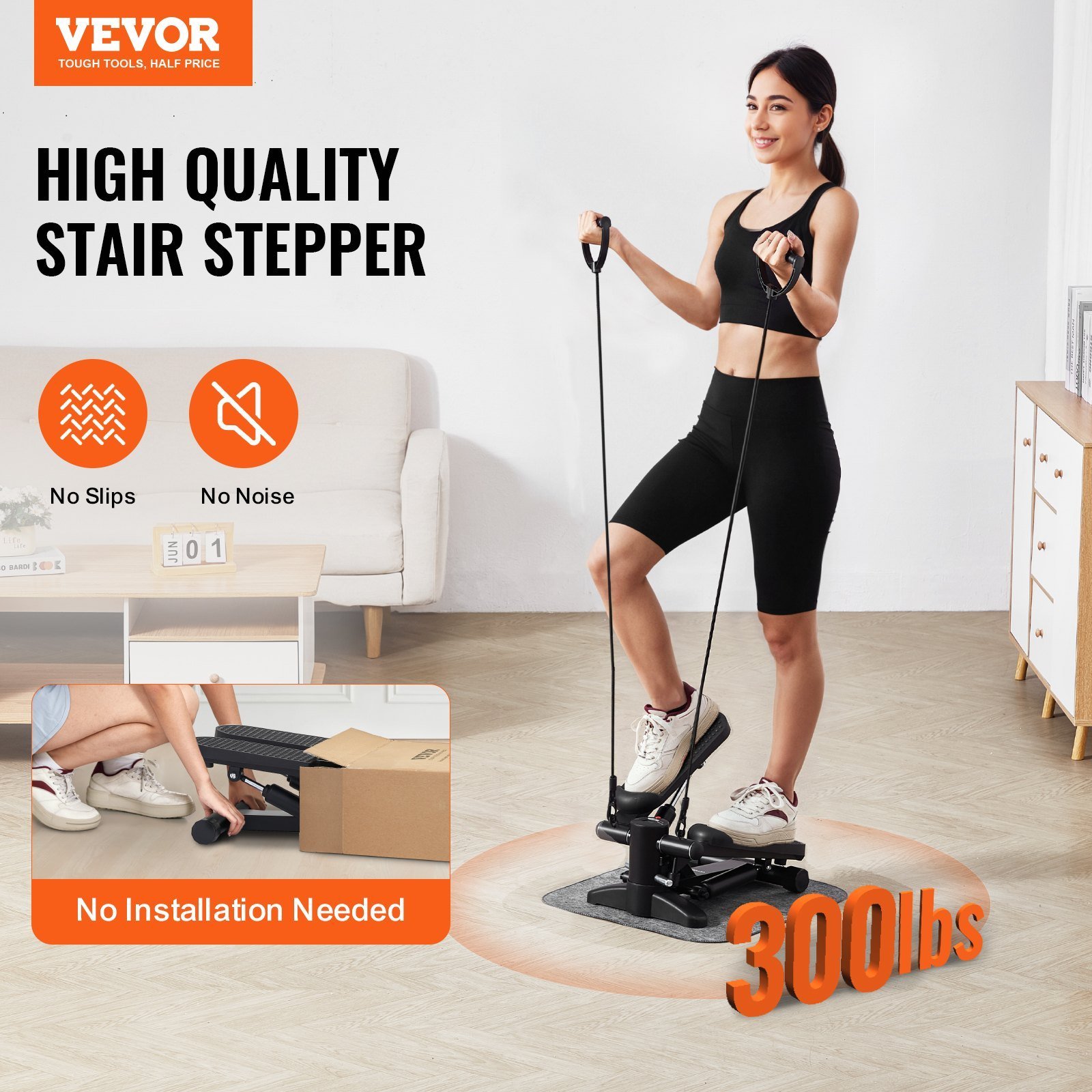 Stair Stepper, Mini Stepper For Exercise At Home, Hydraulic Fitness Stepper With Resistance Bands, Full Body Workout Cardio Equipment, Stair Climber With LCD Monitor, 330LBS Load Capacity - Image 5