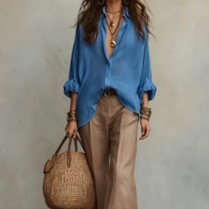 Lightweight Linen Shirt Paired With Wide-leg Pants