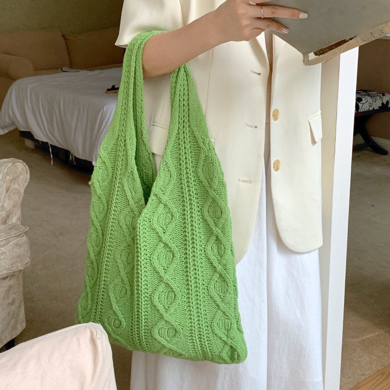 GWomen Shoulder Bags Portable Retro Hollow Knitted Woolen Yarn Bag Shoulder Tote Bag Solid Color Crochet Bag Large Capacity Shopping Tote Bags - Image 5