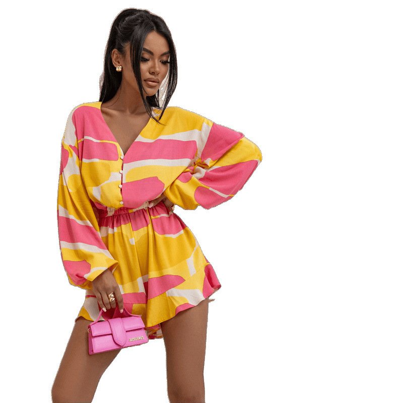 Printed V-neck Long Sleeve Jumpsuit - Image 5