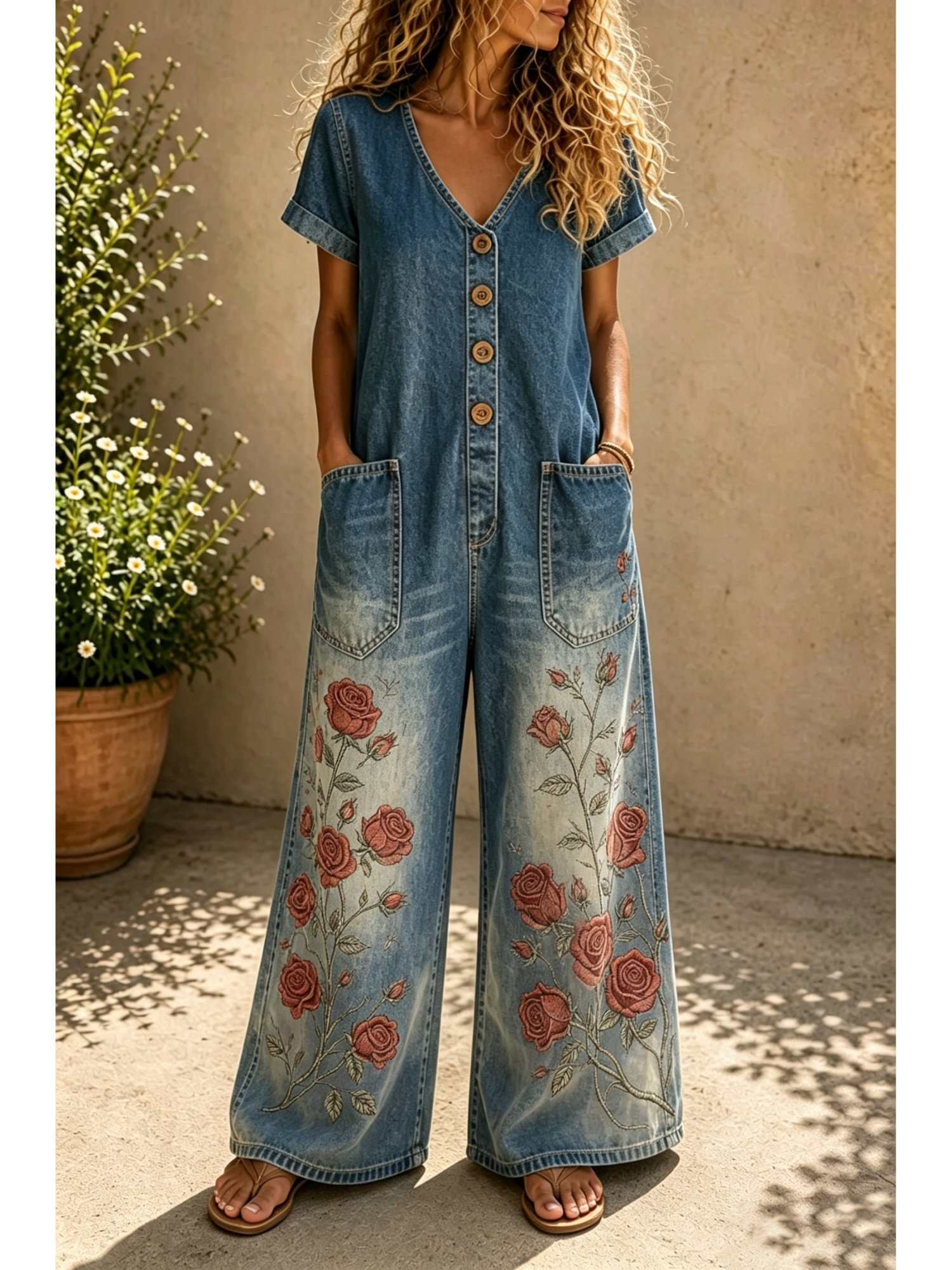 Short Sleeves Casual One-piece Wide-leg Jumpsuit - Image 8