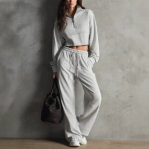 Long-Sleeve Sweatshirt And Lace-Up Wide-Leg Pants Set For Europe And America