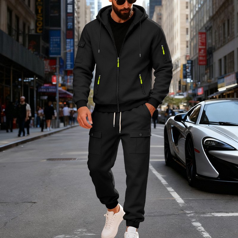 Men's Fleece-lined Casual Hoodie And Pants Set - Image 5