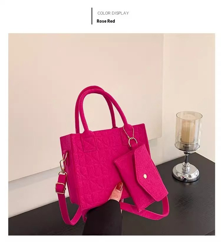 Simple Small Handbag Women's Fashion Felt One Shoulder Combination Bags - Image 3