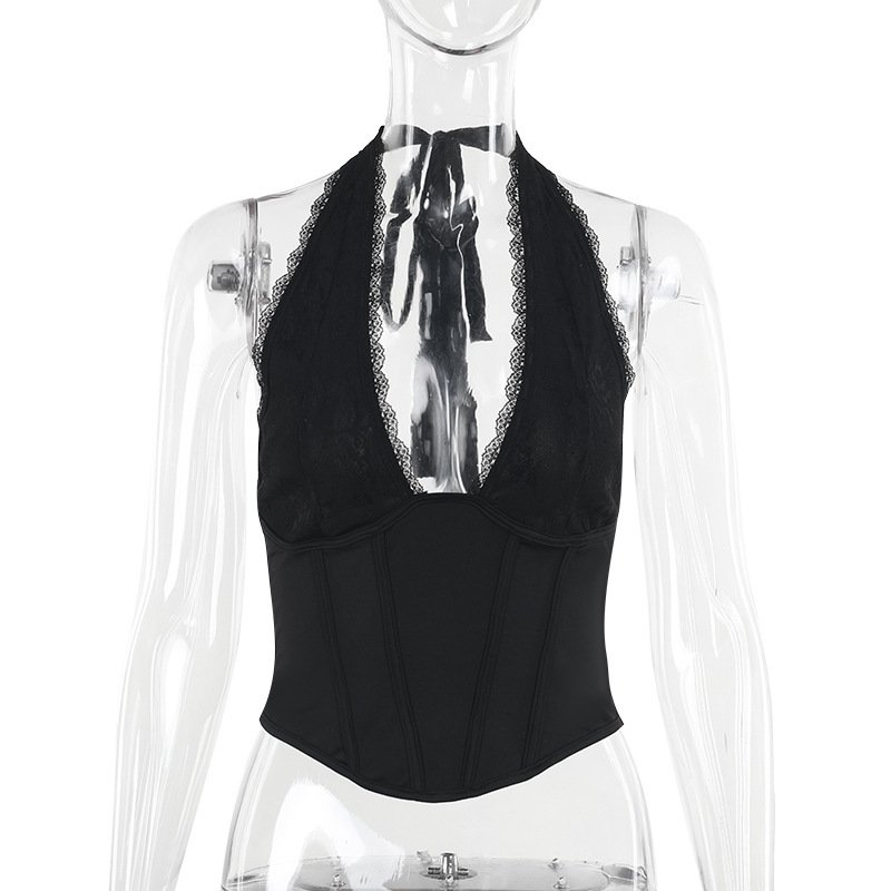 Black V-neck Halter Corset - Image 3