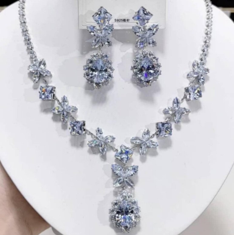 European And American Cross-Border Dress Accessories With Necklace Set, Light Luxury Pink Zircon Earrings And Necklace Two-Piece Jewelry Set - Image 4