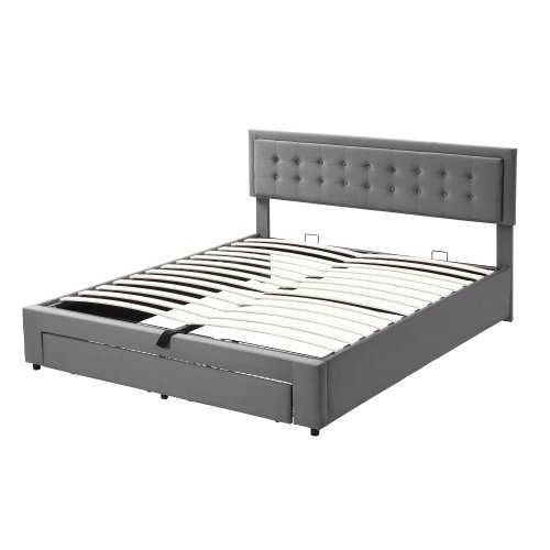 Upholstered Bed,Super King Size Bed-6ft180x200cm, Velvet Fabric, Double Bed, Large Storage Space,With Slats And Headboard,Without Mattress,Grey - Image 5
