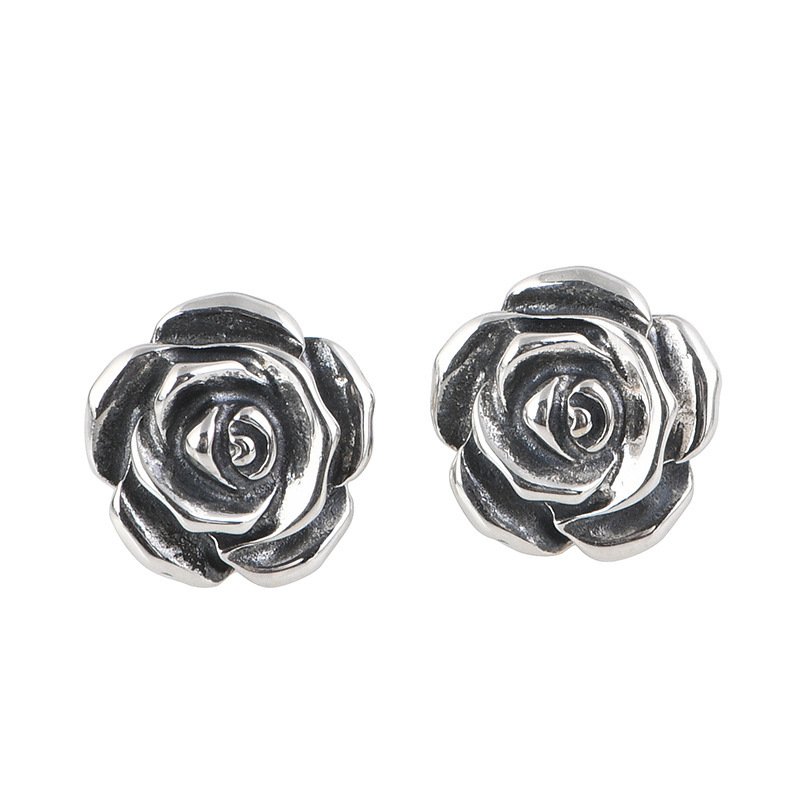 Silver Stud Earrings Chic And Minimalist Instagram-style Rose Flower Ear Accessories - Image 5