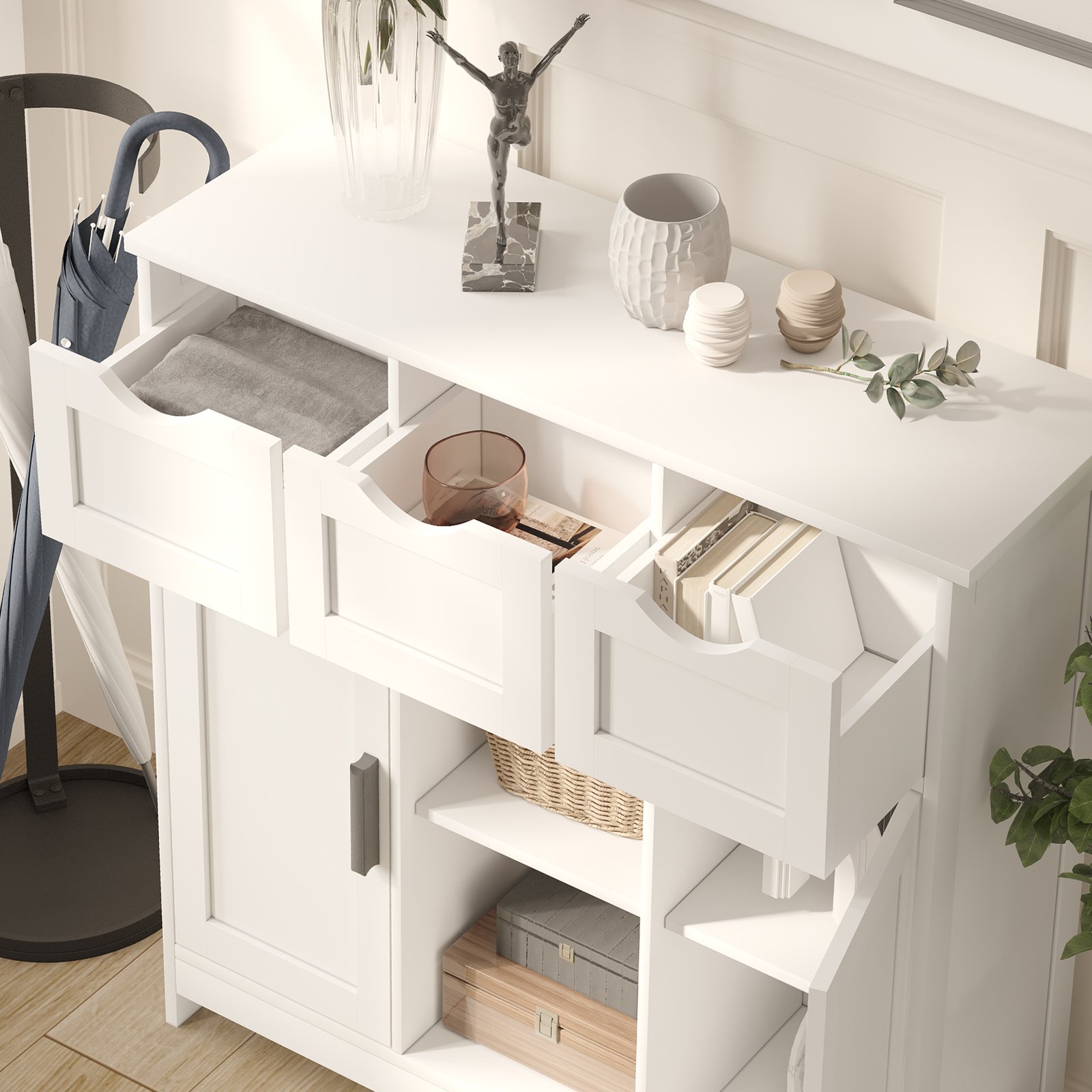 Cabinets With Drawers And Shelves, Living Room, Bedroom, Bathroom Decor Cabinets Furniture Home Decor - White - Image 4