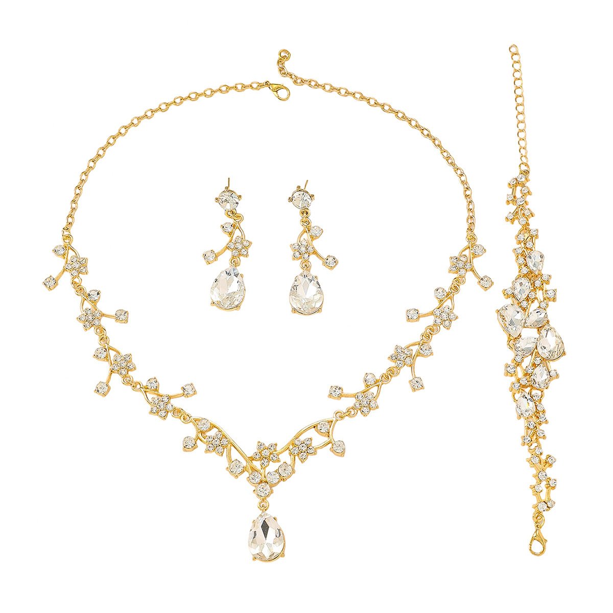 Vintage Leaf Floral Paved Cubic Zirconia Jewelry Set, Elegant Unique Premium Accessories For Evening Party Formal Gowns Women - Image 8