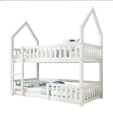 Bunk Bed, Twin Sleeper Bed With Ladder, Solid Wood Frame 3FT Single Bed, Gaming Bed, Castle-shaped Bed 90 X 190 Cm Children's Bed Room Furniture, Wooden Bed Frame For Kids Children White - Image 10