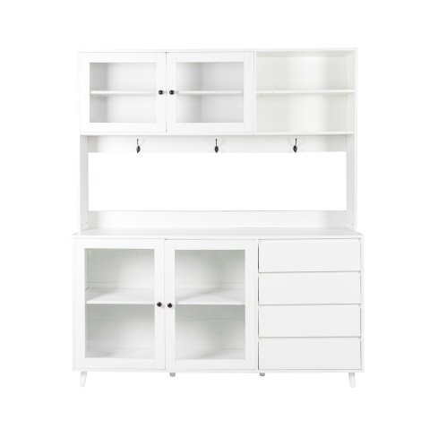 63W Large Kitchen Hutch Cabinet, Freestanding Pantry Cabinets Storage Kitchen Cupboard With 4 Doors, 4 Drawers & Microwave Shelf, White - Image 10