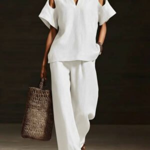 Women's Cotton Ripped V-Neck Suit