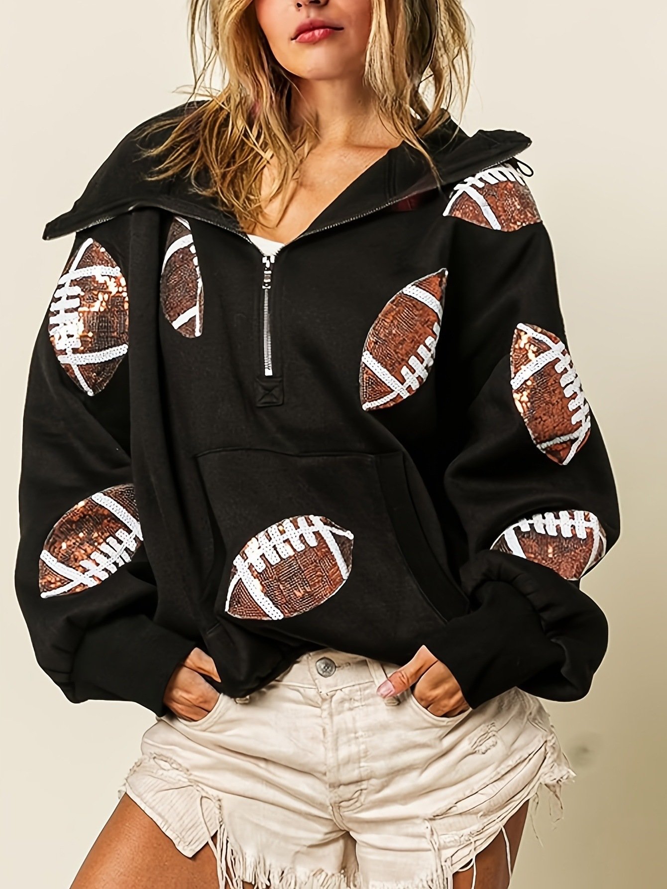 Cross-border European Style Women's Soccer Digital Printed Hooded Sweatshirt With Long Sleeves And Zipper Collar, Pullover For Women - Image 4
