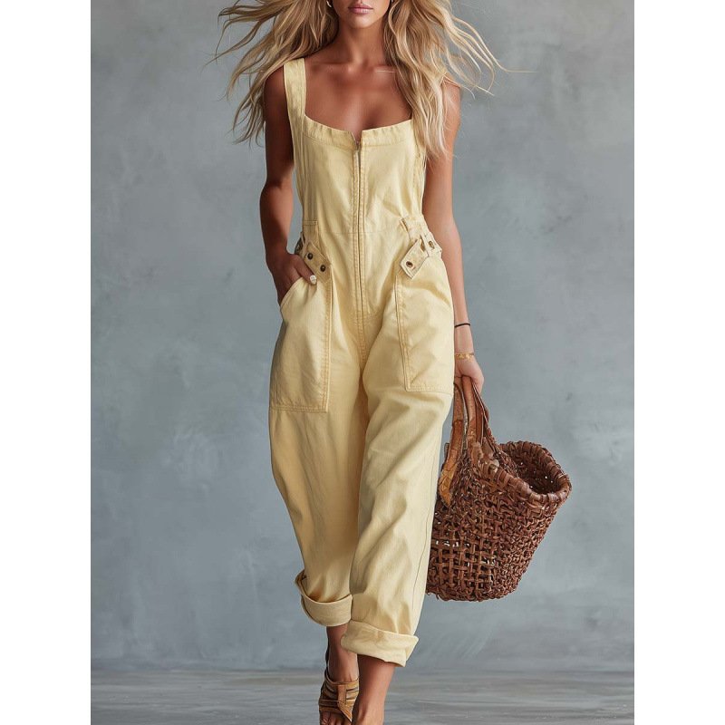 Retro Denim Jumpsuit With A Front Zipper - Image 4