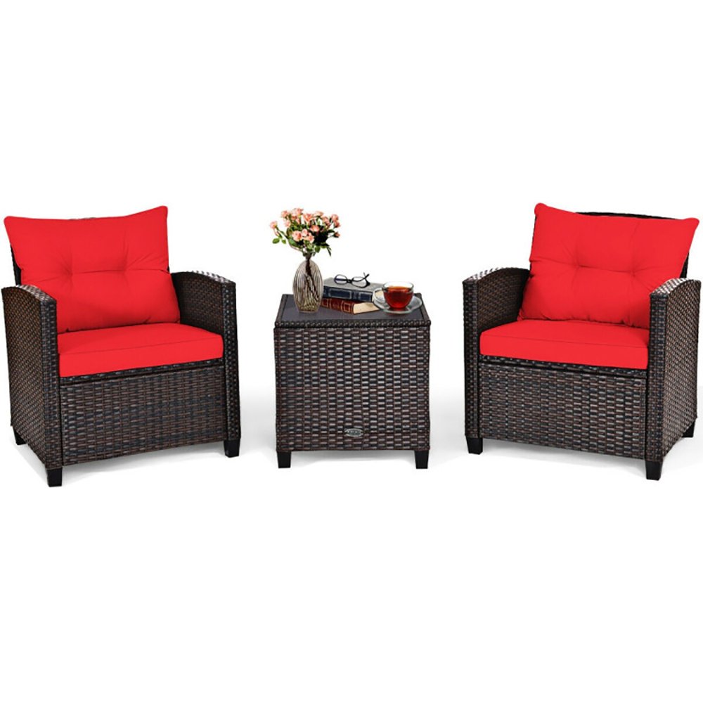 3 Pieces Rattan Patio Furniture Set With Washable Cushion - Image 6