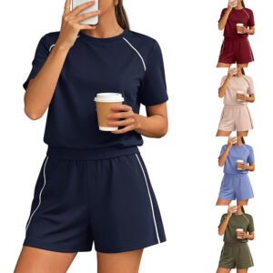 Women's Round Neck Shorts Pocket Set