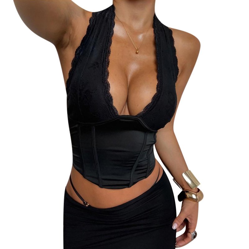 Black V-neck Halter Corset - Image 4