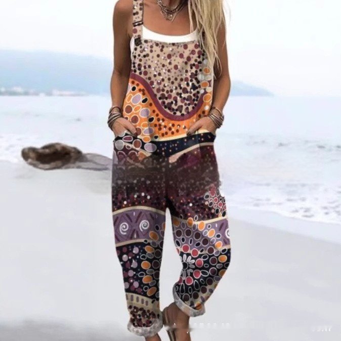 Printed Button Suspender Jumpsuit - Image 5