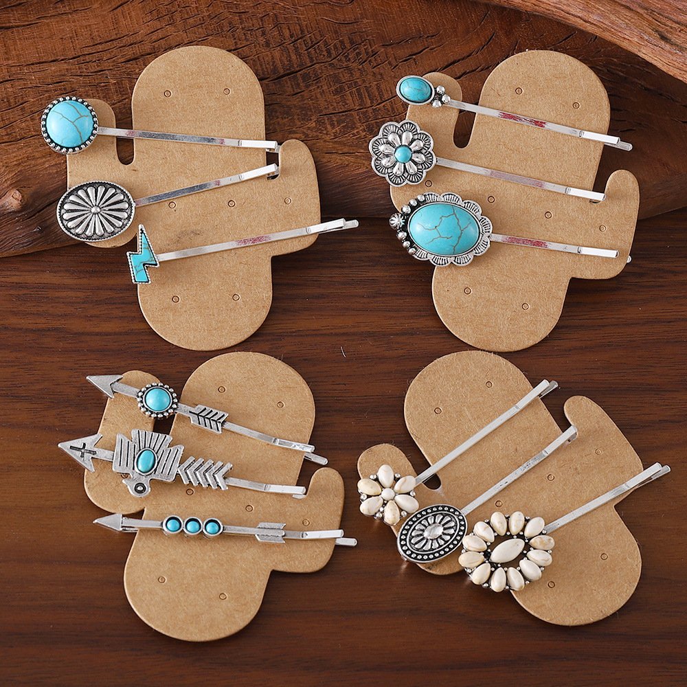 Bohemian Style Turquoise-encrusted Bobby Pin Hair Clip Set, A Popular - Image 3